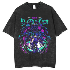 Retro Style Unisex Washed Anime Print T-shirt