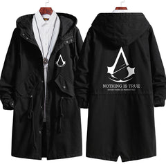 Men's Game Black Medium Long Hooded Trench Coat