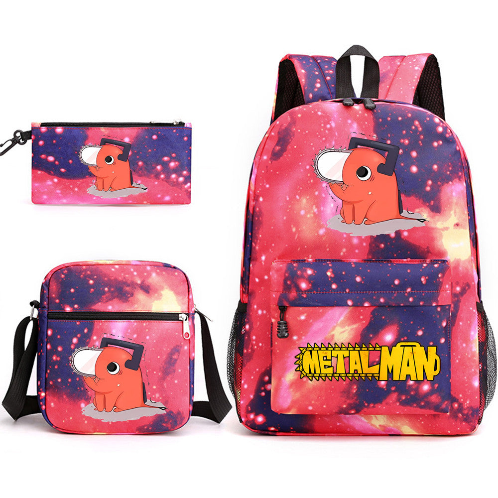 Pochita School Bag Three-piece Backpack