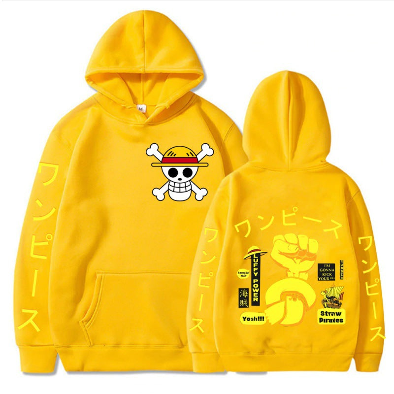 Unisex Luffy Fist Print Casual Hoodie