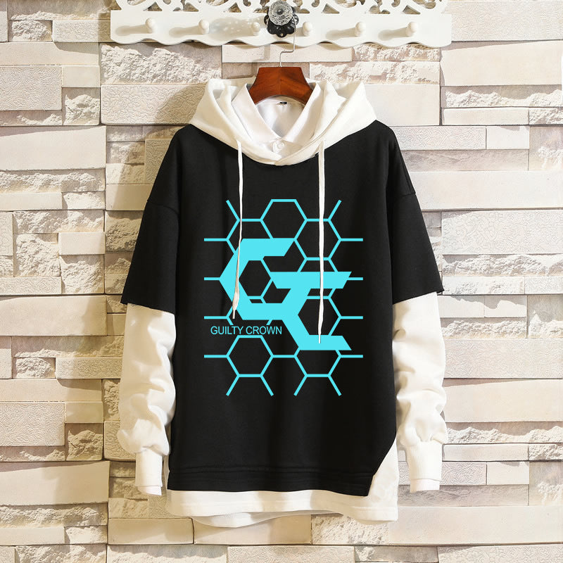 Men's Anime Print Fake Two Loose Hoodie