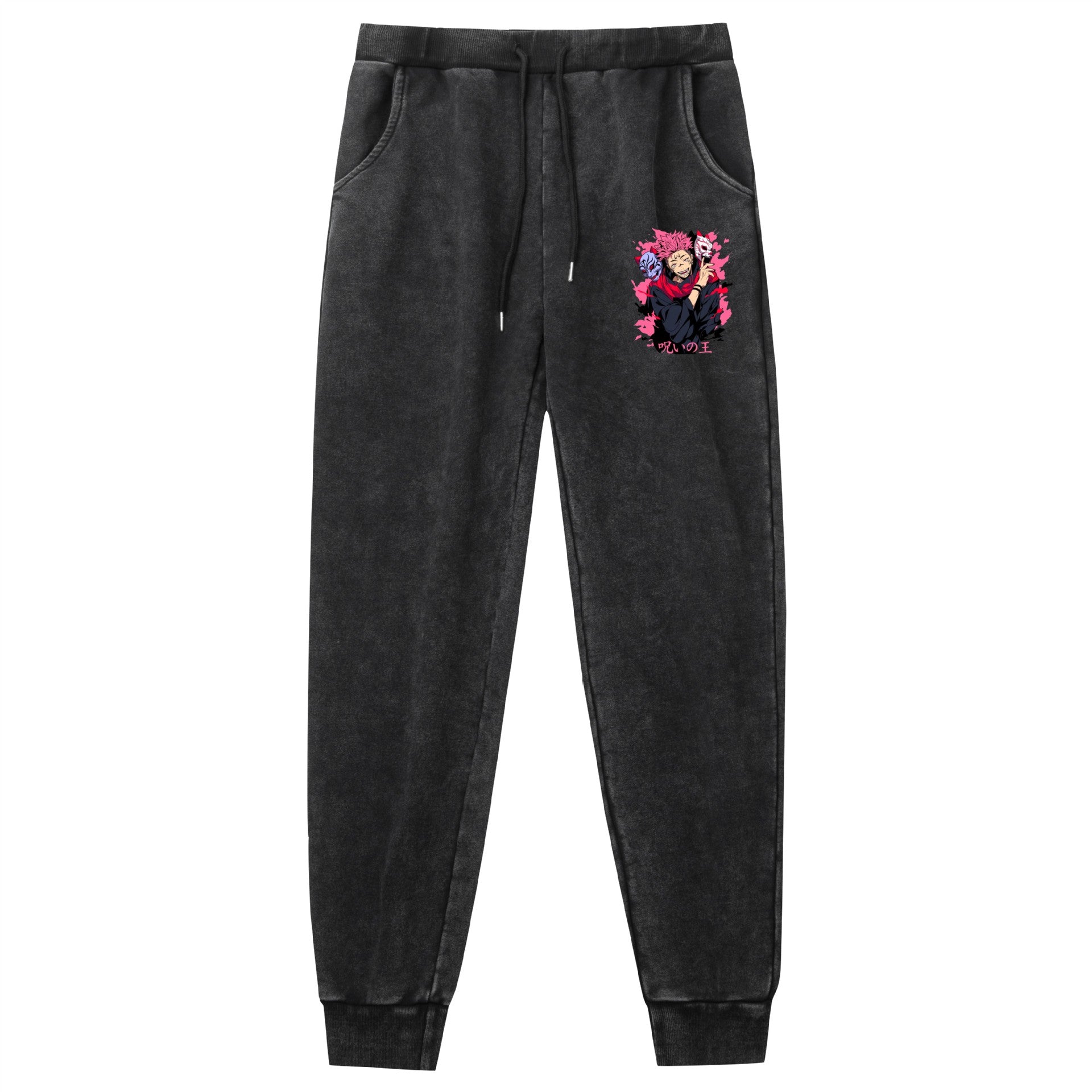 Unisex Retro Washed Anime Print Leisure Trousers