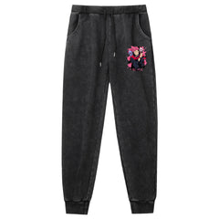 Unisex Retro Washed Anime Print Leisure Trousers