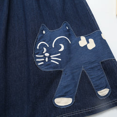 Japanese Style Cat Patch Embroidered A-line Mid Length Skirt