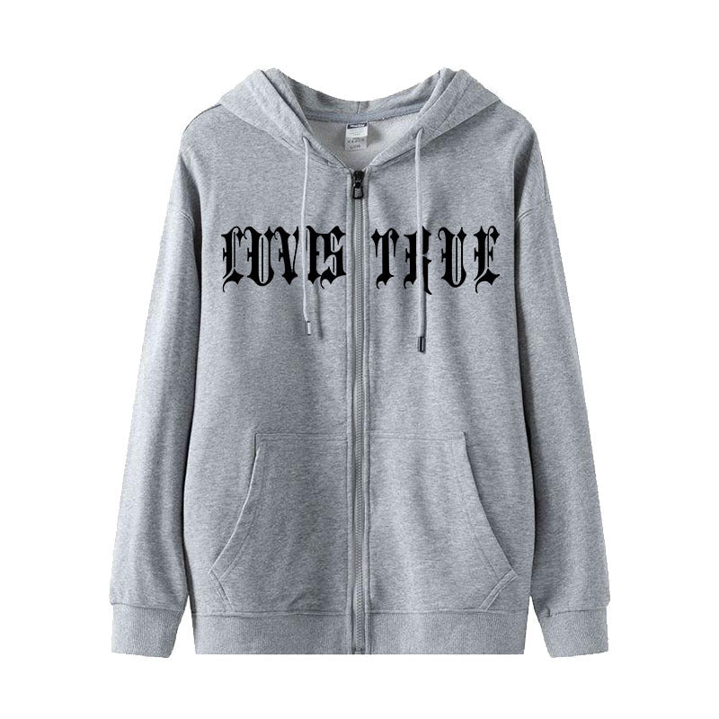 Hanni Letter Loose Cotton Zipper Hoodie