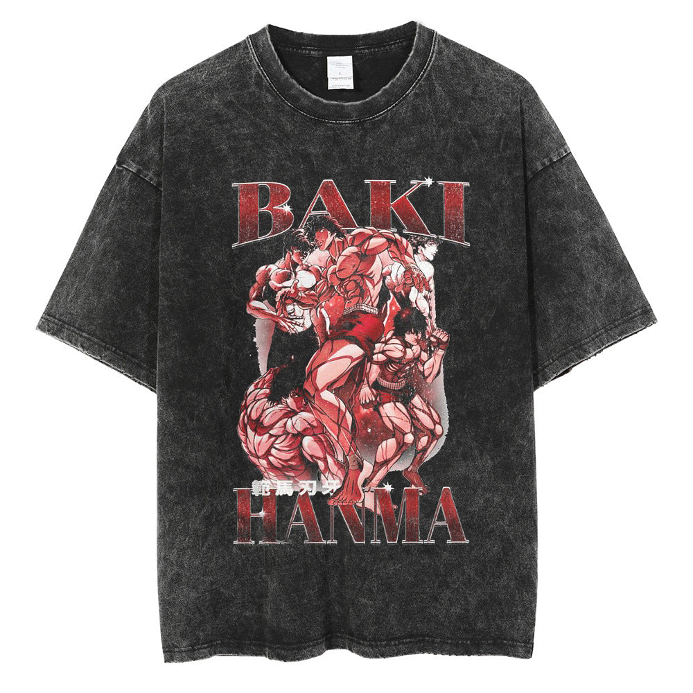 Vintage Washed Baki Anime Casual T-shirt