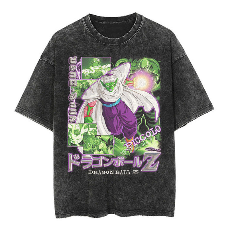 Unisex Vintage Anime Washed Short Sleeve T-shirt