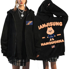 Skz Wolf Chan Bbokari Printed Zipper Hoodie