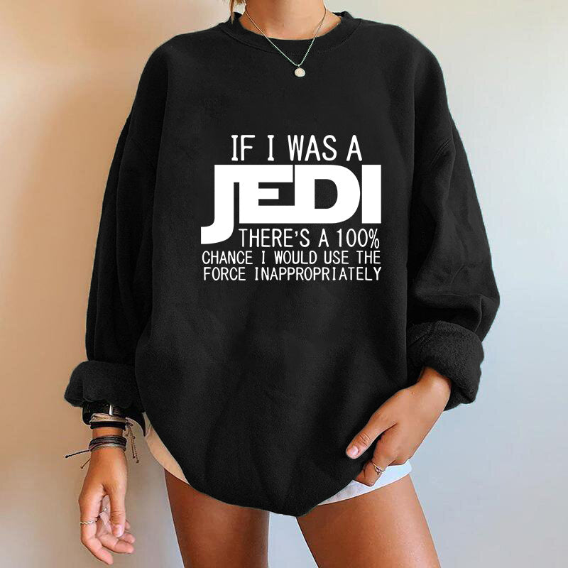 Women's Trendy Jedi Letter Print Round Neck Sweatshirt