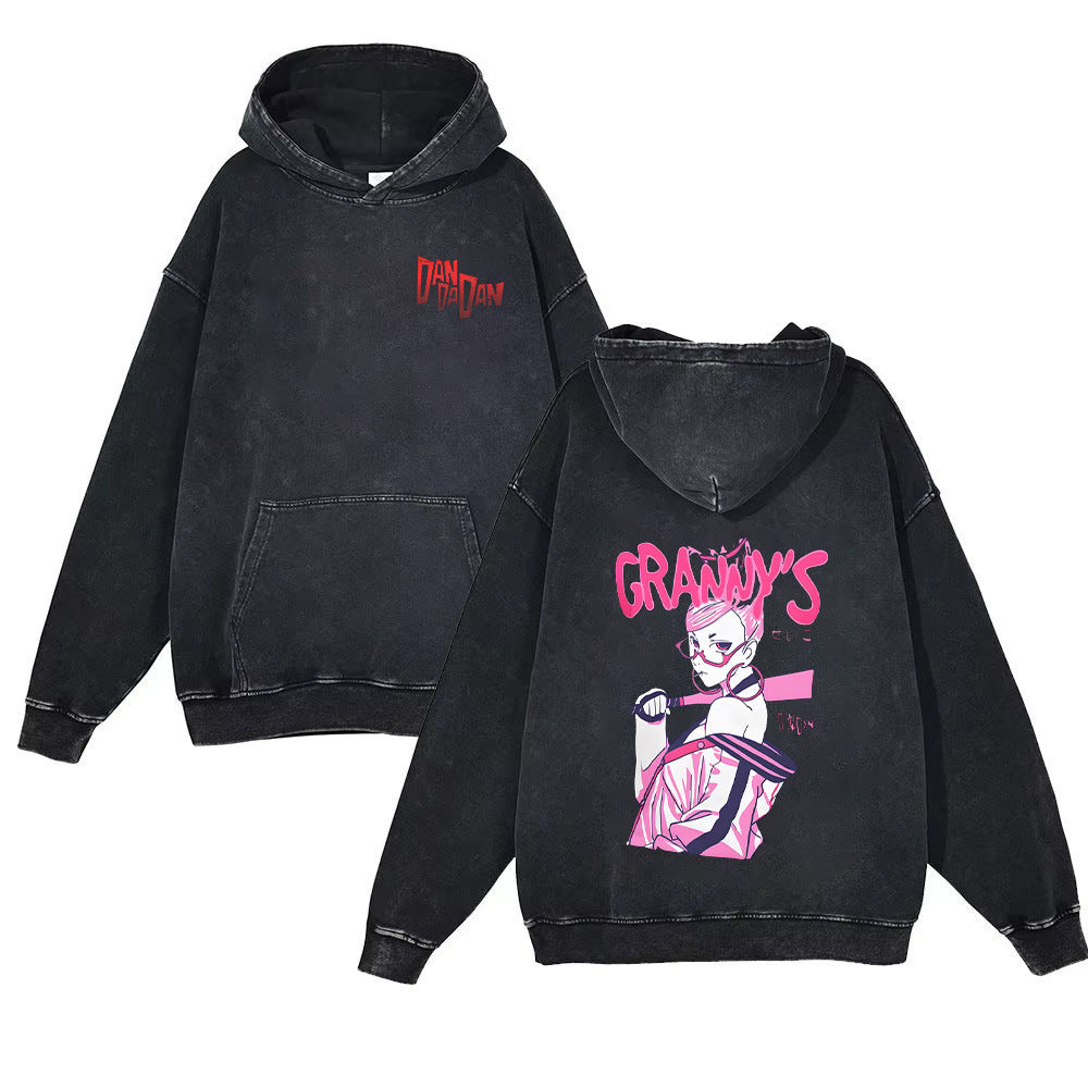 Vintage Anime Print Washed Loose Hoodie