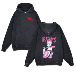 Vintage Anime Print Washed Loose Hoodie