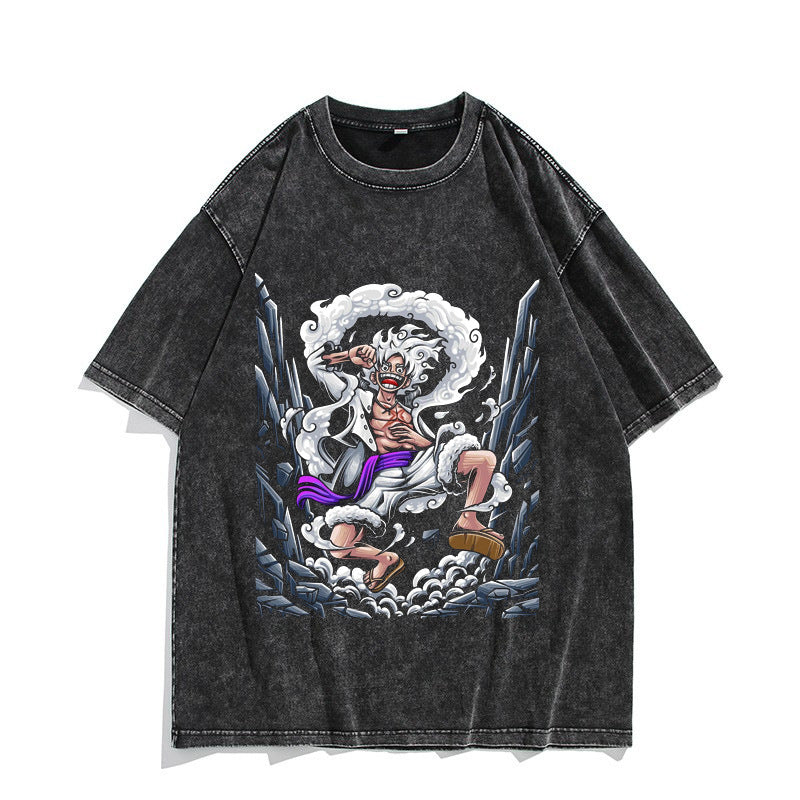 Unisex Nika Luffy Washed Retro Cotton T-shirt