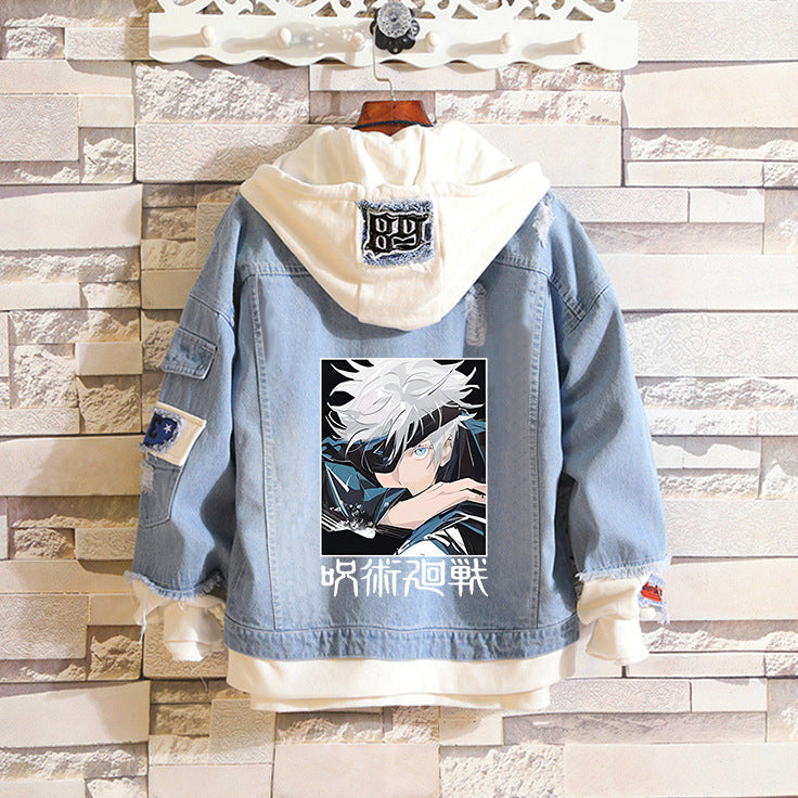 Trendy Anime Printed Unisex Hooded Denim Jacket