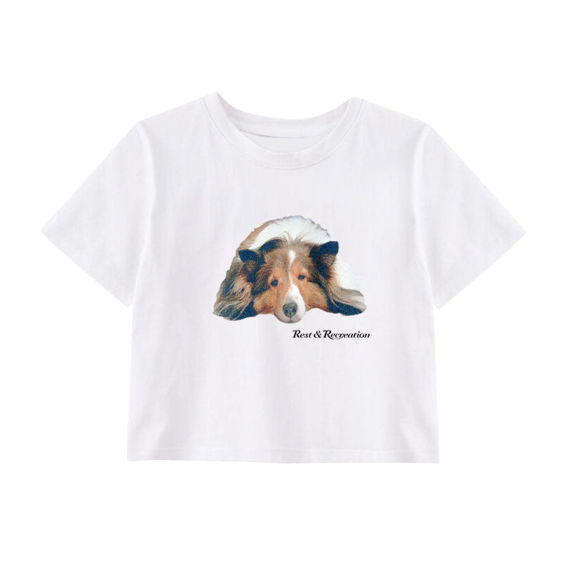 MINJI Cartoon Dog Women's Crop T-shirt