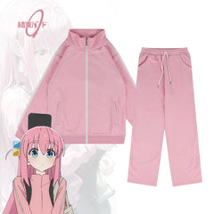 Chic Rock Cosplay Pink Loose Coat with Pants Tracksuit