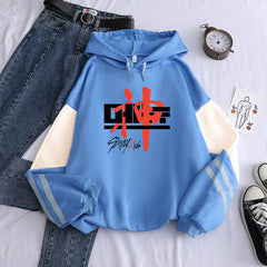 Casual Girls Kpop Color-Block Fleece Hoodie