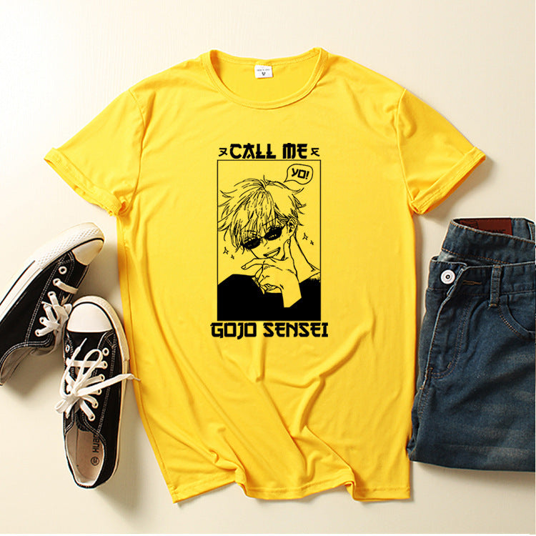 Creative Call Me Gojo Sensei Print Loose T-shirt