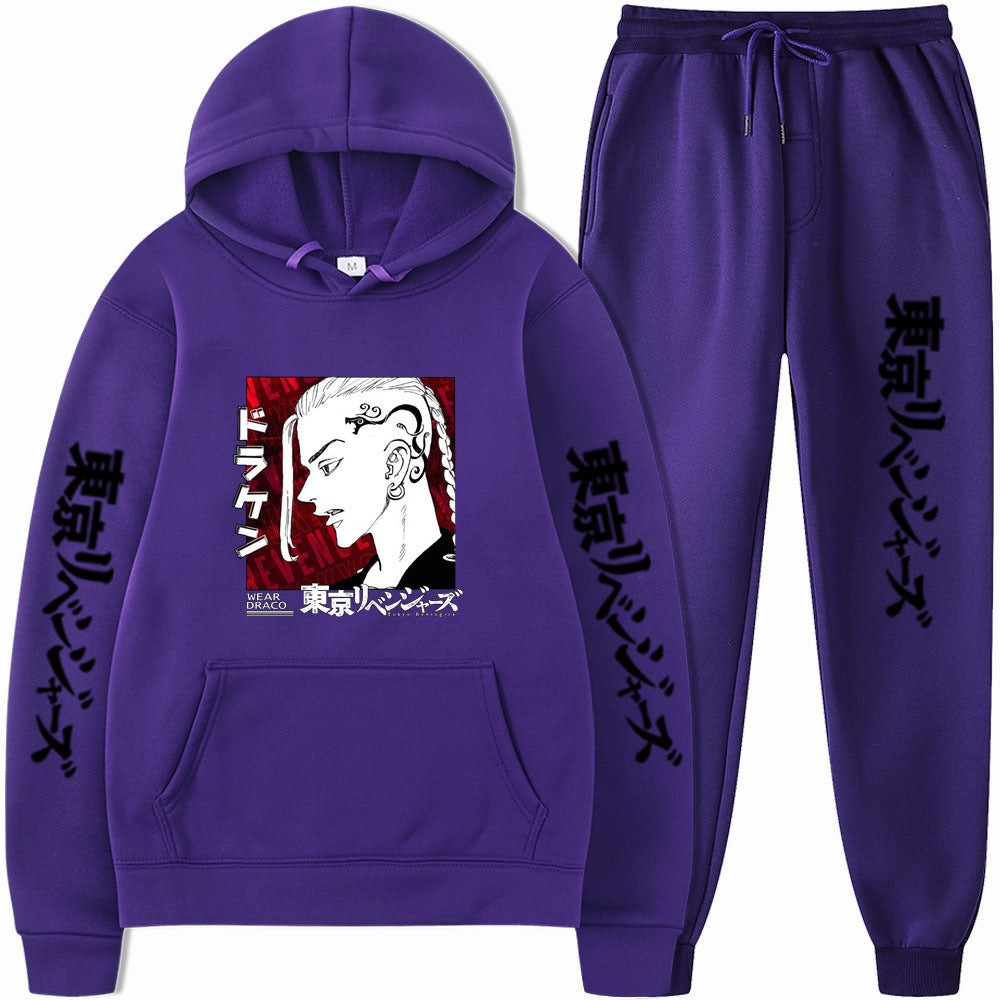 Unisex Anime Loose Casual Sports Hoodie Pants Suit