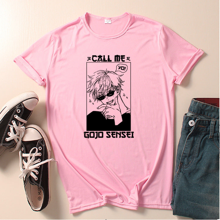 Creative Call Me Gojo Sensei Print Loose T-shirt