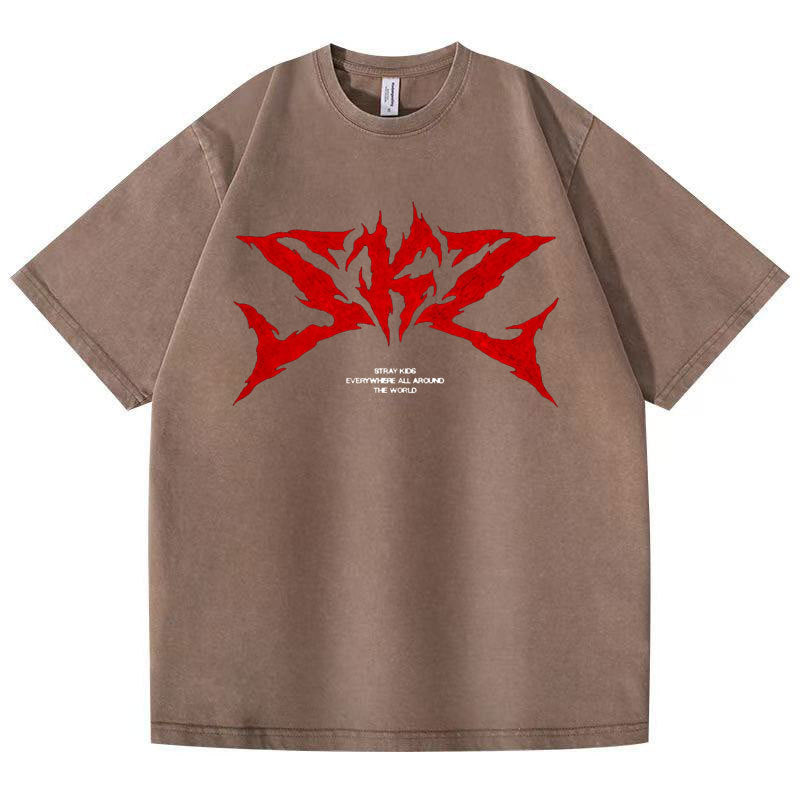 DOMINATE TOUR Printed Washed Short-sleeved T-shirt