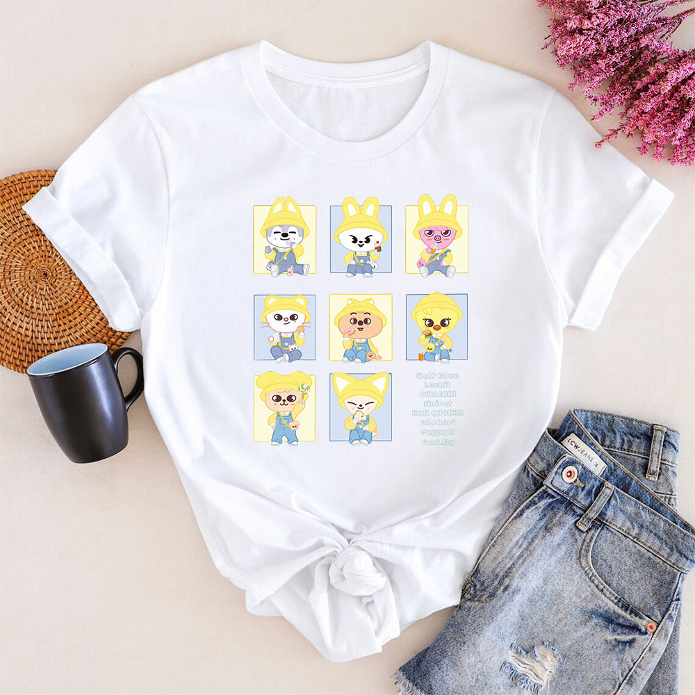 Cute Kpop Cartoon Short-sleeved T-shirt