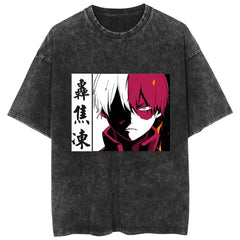 Casual Anime Deku Dabi Pattern Washed T-shirt