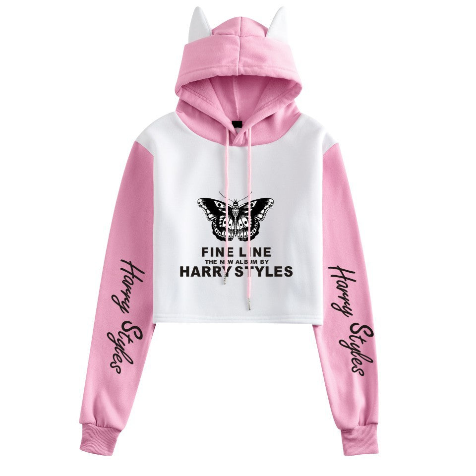 Women's Harry Loose Cat Ears Cropped Hoodie