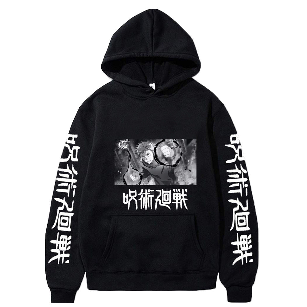 Men's and Women's Anime Print Casual Black Hoodie