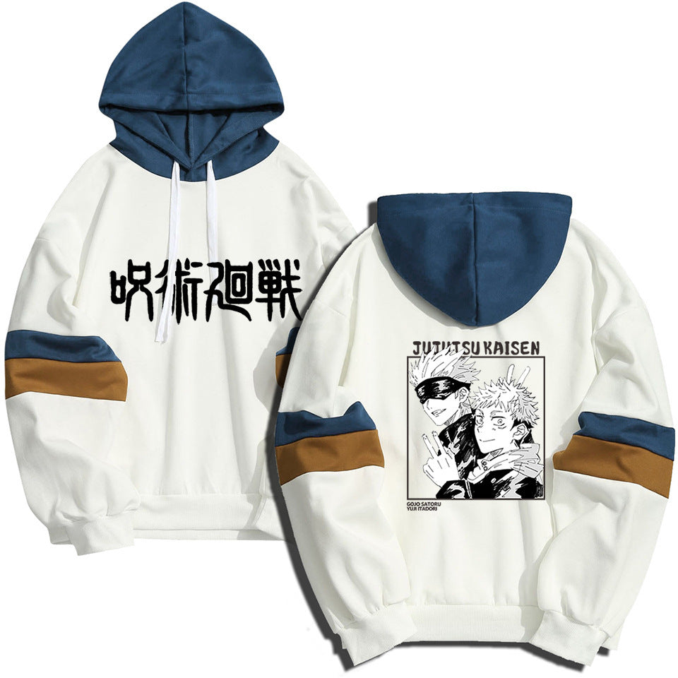 Unisex Anime Printed Color Block Casual Hoodie