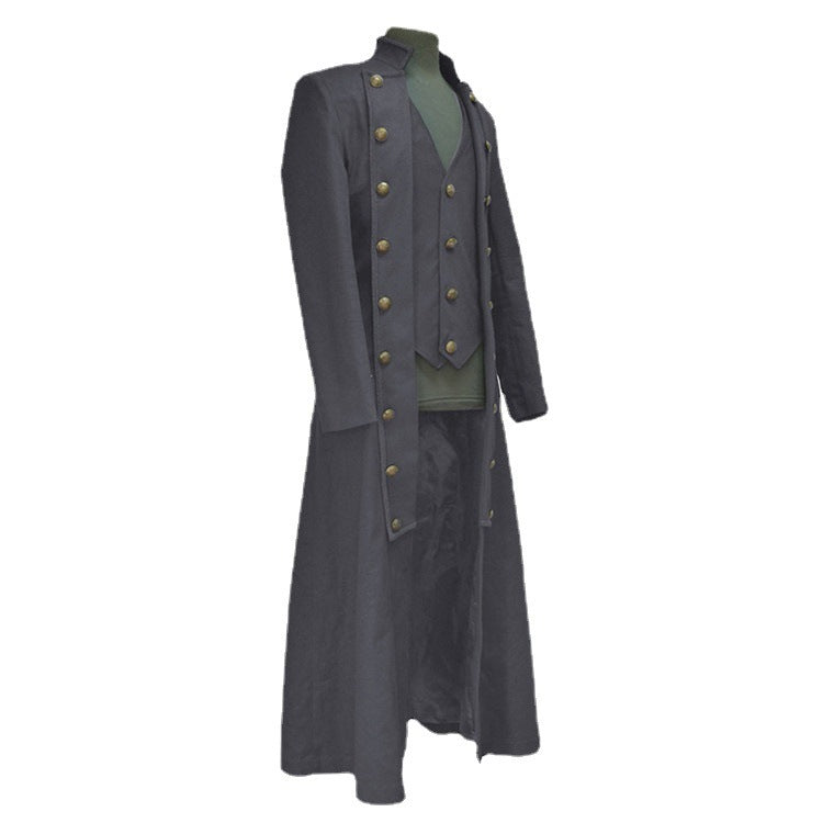 Retro Medieval Stand-up Collar Men's Long Jacket