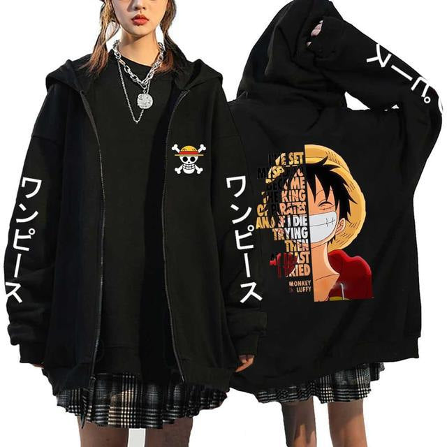 Unisex Luffy Printed Zipper Casual Hooded Jacket