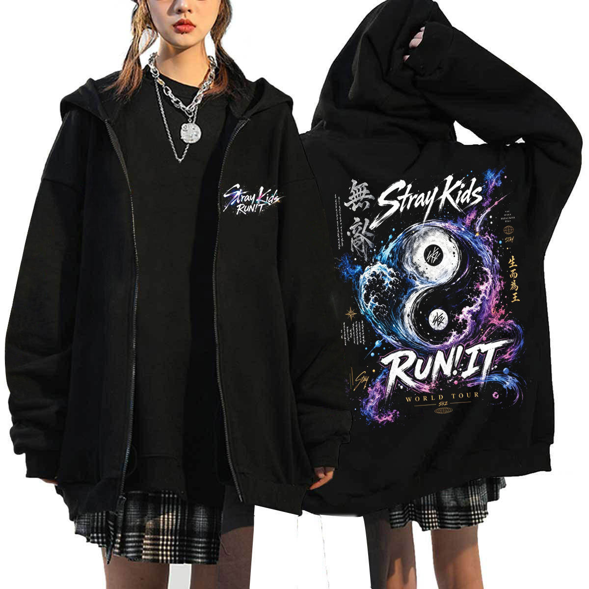 SKZ World Tour Run It Print Zip-up Unisex Hoodie