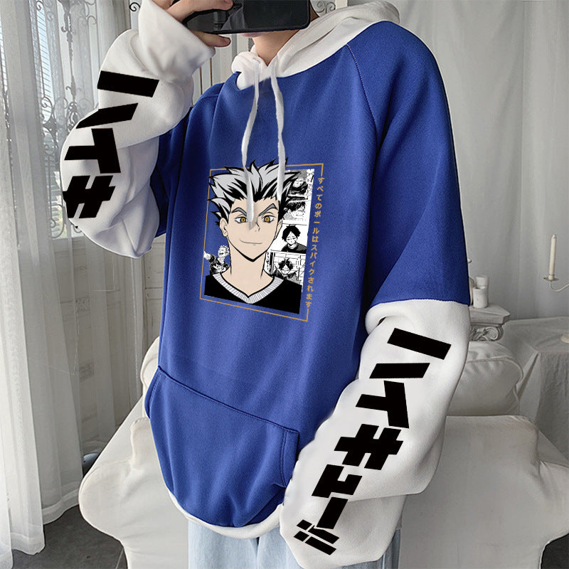 Unisex Anime Koutaro Color Block Pullover Hoodie