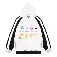 KPOP Cartoon Doll Logo Color Block Hoodie