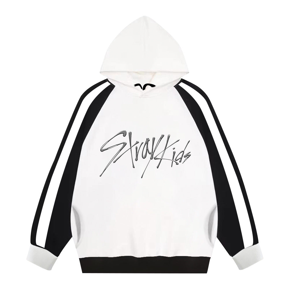 KPOP Logo Print Color Block Hoodie