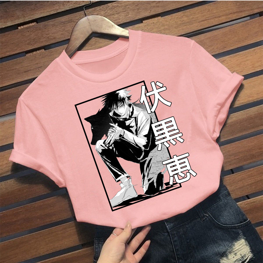 Casual Anime Graphic Print Loose Short-sleeved T-shirt