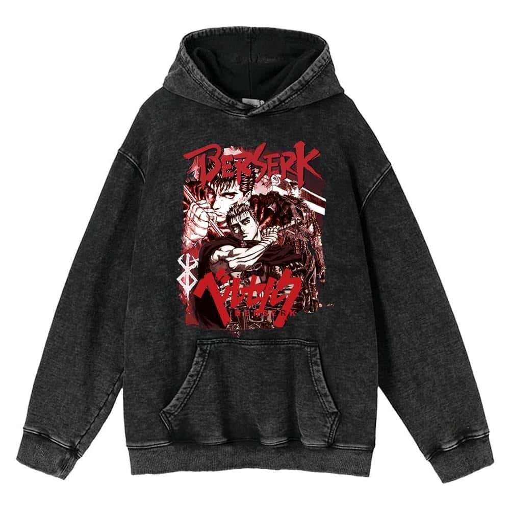 Unisex Anime Print Washed Loose Hoodie