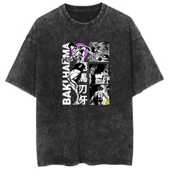 Vintage Baki Print Washed Loose T-Shirt