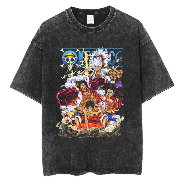 Trendy Anime Printed Short-sleeved Washed T-shirt