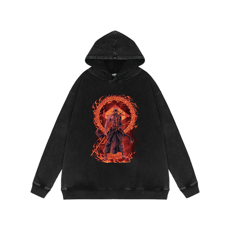 Vintage Washed Anime Printed Loose Hoodie