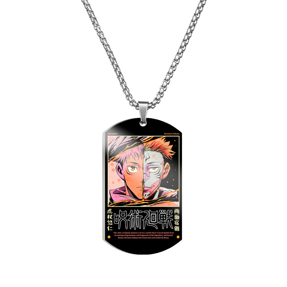 Trendy Anime Printed Dog Tag Necklace