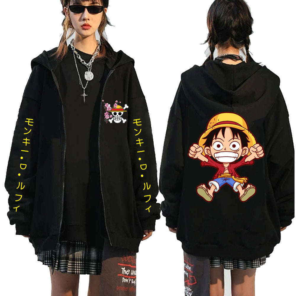 Unisex Luffy Printed Zipper Casual Hooded Jacket