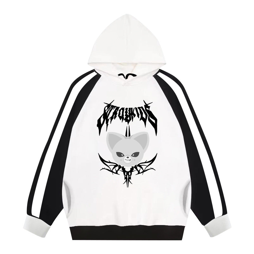 KPOP Cartoon Logo Print Color Block Hoodie