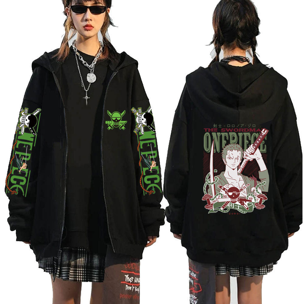 Men's and Women's Zoro Print Zipper Hoodie