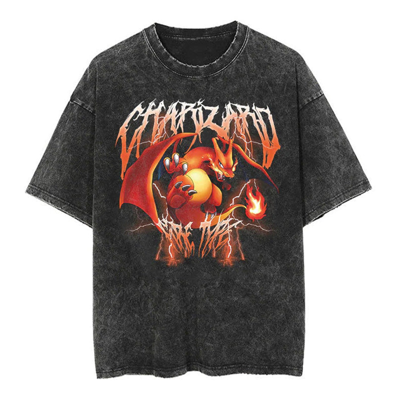 Vintage Anime Washed Loose Short Sleeve T-shirt