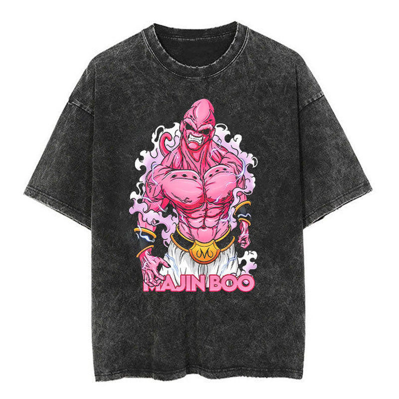 Unisex Vintage Anime Washed Short Sleeve T-shirt