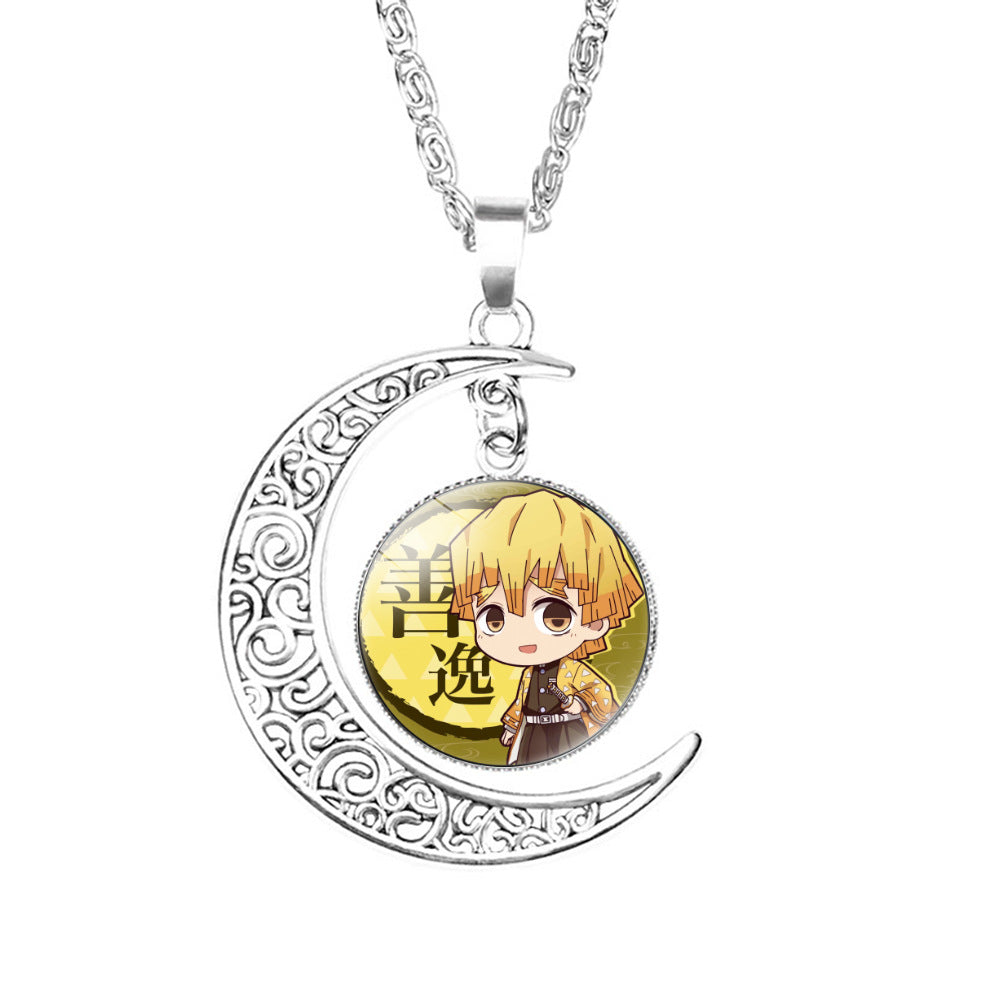 Chic Anime Moon Gem Pendant Necklace