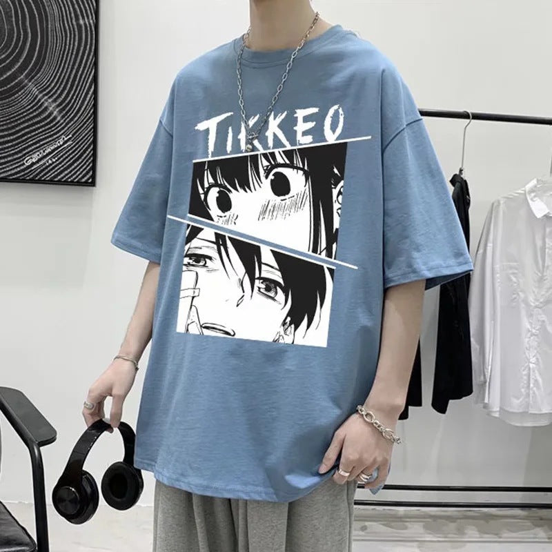 Trendy Anime Graphic Men's Round Neck Loose Tee