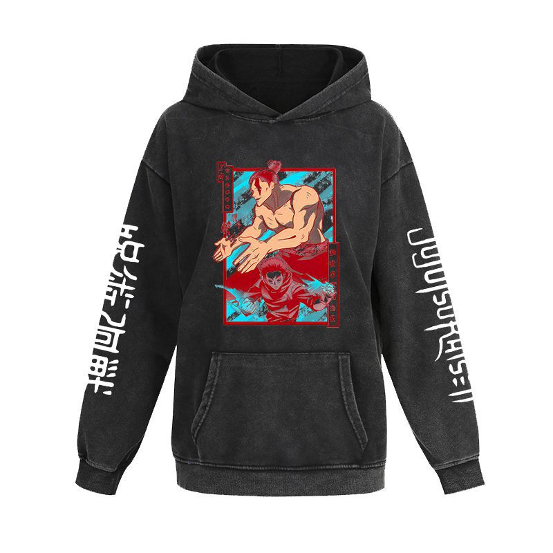 Unisex Vintage Anime Washed Casual Loose Hoodie