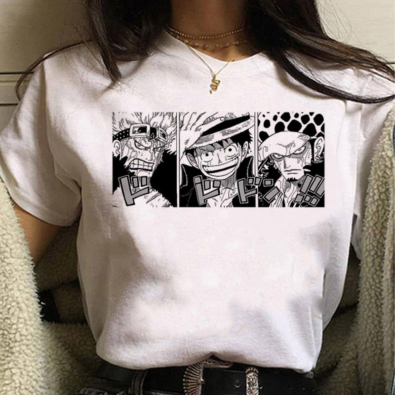 Casual Women's Wanted Luffy Printed White T-Shirt